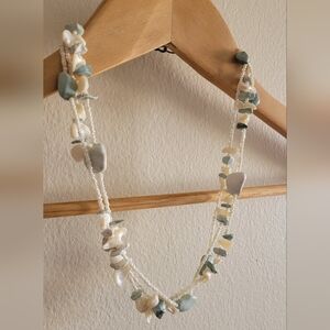 Vintage 3 Strand Stacked Stone, Shell and Bead Necklace